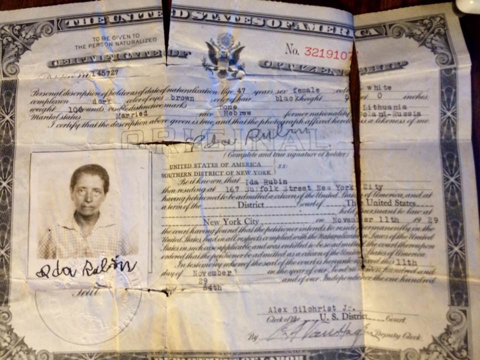My great-grandmother Ida Rubin, immigration papers